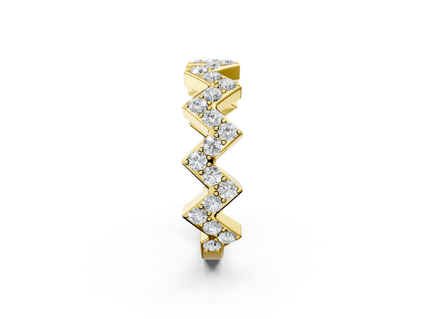 Yellow gold Zigzag Diamond Pave Round Eternity Band with Prong Setting