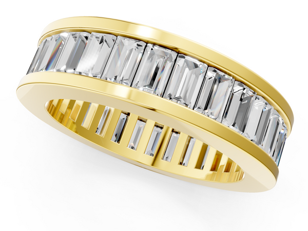 Yellow gold baguette cut diamond eternity band with channel set