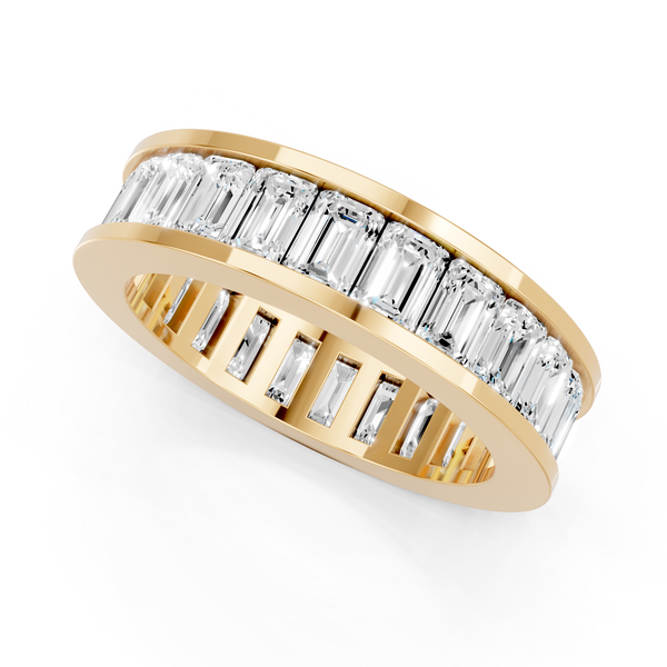 Yellow gold emerald cut diamond eternity band with channel set