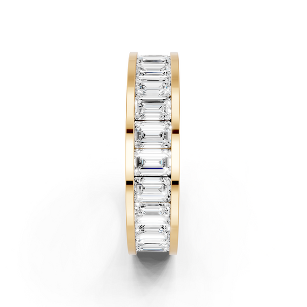 Yellow gold emerald cut diamond eternity band with channel set