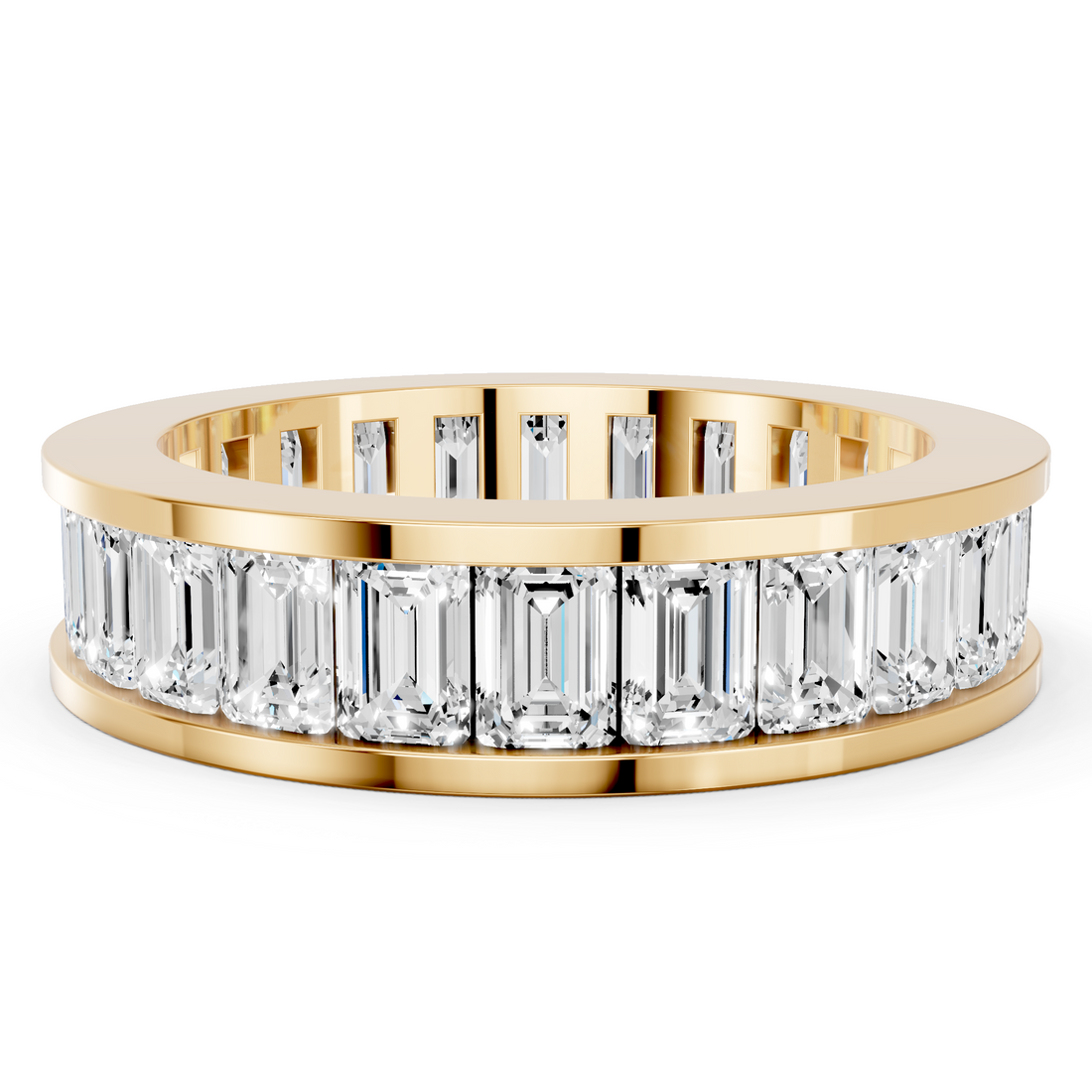Yellow gold emerald cut diamond eternity band with channel set_8