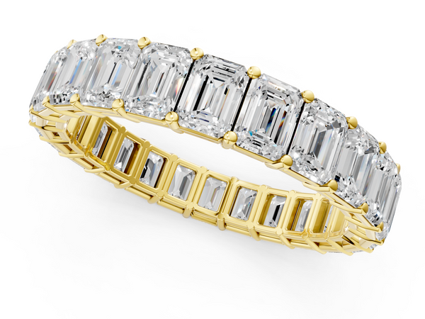 Yellow gold Emerald Cut Diamond Eternity Band with Shared Prong Setting