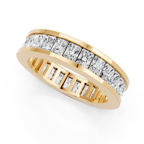 Yellow gold radiant cut diamond eternity band with channel set