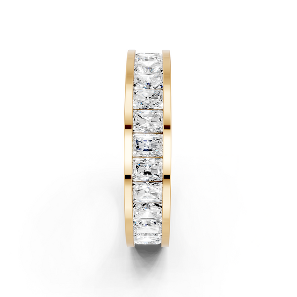 Yellow gold radiant cut diamond eternity band with channel set