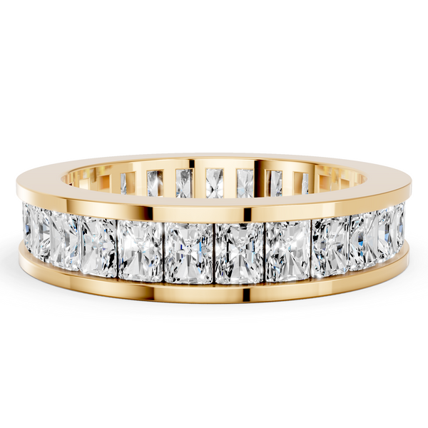 Yellow gold radiant cut diamond eternity band with channel set