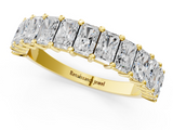 Yellow gold radiant cut diamond half eternity band with shared prong setting_15