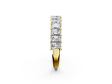 Yellow gold radiant cut diamond half eternity band with shared prong setting_16
