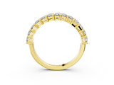 Yellow gold radiant cut diamond half eternity band with shared prong setting_17