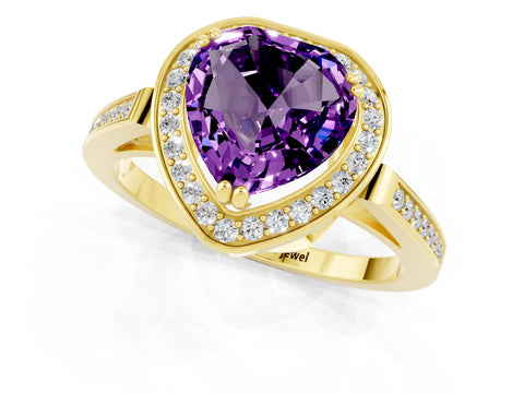 Yellow gold {shape_name} Amethyst Halo Ring with Split Shank and Four-Prong Setting_1