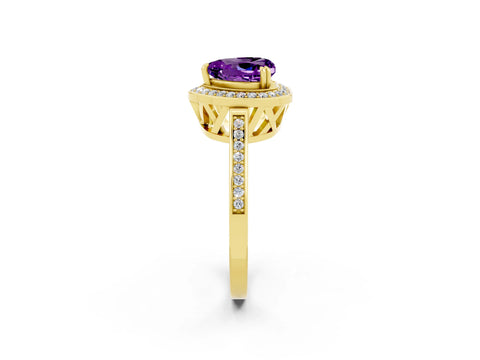 Yellow gold {shape_name} Amethyst Halo Ring with Split Shank and Four-Prong Setting_2