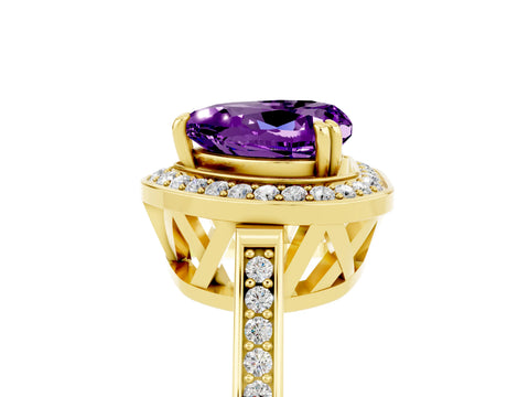 Yellow gold {shape_name} Amethyst Halo Ring with Split Shank and Four-Prong Setting_5