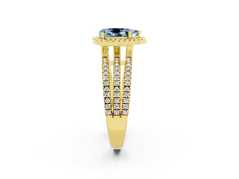 Yellow gold {shape_name} Aquamarine Halo Engagement Ring with Split Shank and Four-Prong Setting_2