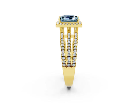 Yellow gold {shape_name} Aquamarine Halo Engagement Ring with Split Shank and Four-Prong Setting_2