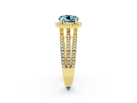 Yellow gold {shape_name} Aquamarine Halo Engagement Ring with Split Shank and Four-Prong Setting_2