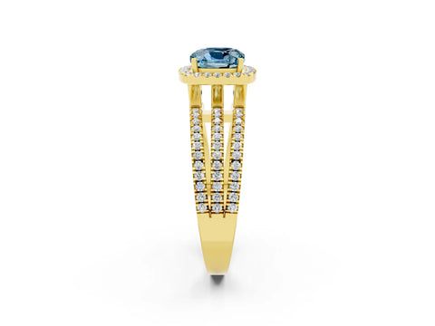Yellow gold {shape_name} Aquamarine Halo Engagement Ring with Split Shank and Four-Prong Setting_2