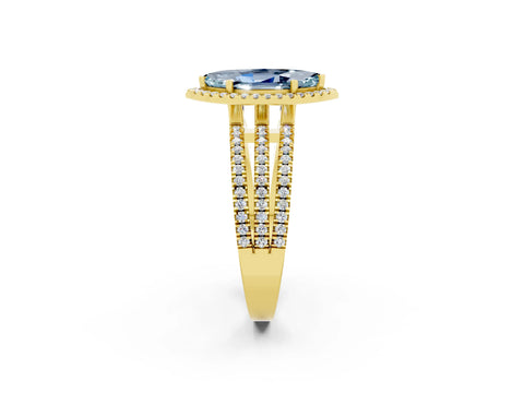 Yellow gold {shape_name} Aquamarine Halo Engagement Ring with Split Shank and Four-Prong Setting_2