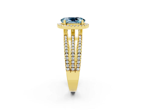 Yellow gold {shape_name} Aquamarine Halo Engagement Ring with Split Shank and Four-Prong Setting_2