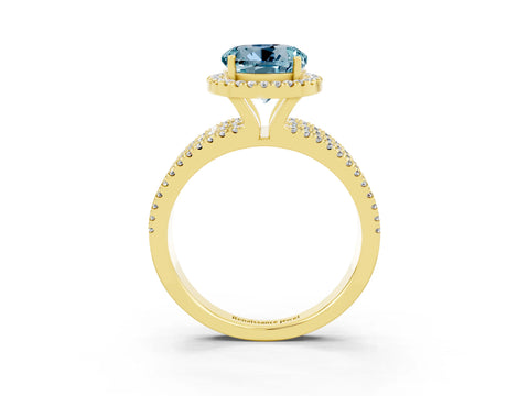 Yellow gold {shape_name} Aquamarine Halo Engagement Ring with Split Shank and Four-Prong Setting_3