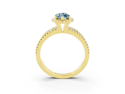 Yellow gold {shape_name} Aquamarine Halo Engagement Ring with Split Shank and Four-Prong Setting_3