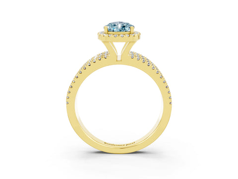 Yellow gold {shape_name} Aquamarine Halo Engagement Ring with Split Shank and Four-Prong Setting_3