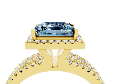 Yellow gold {shape_name} Aquamarine Halo Engagement Ring with Split Shank and Four-Prong Setting_4