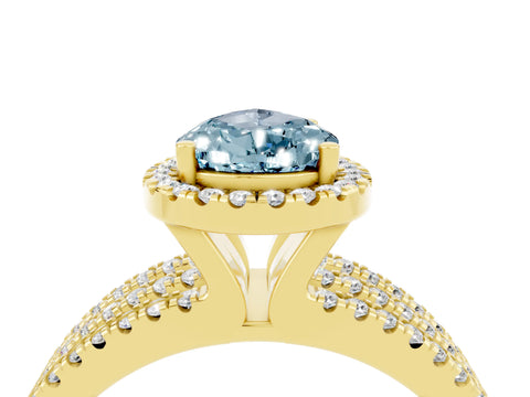 Yellow gold {shape_name} Aquamarine Halo Engagement Ring with Split Shank and Four-Prong Setting_4
