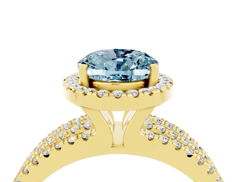 Yellow gold {shape_name} Aquamarine Halo Engagement Ring with Split Shank and Four-Prong Setting_4