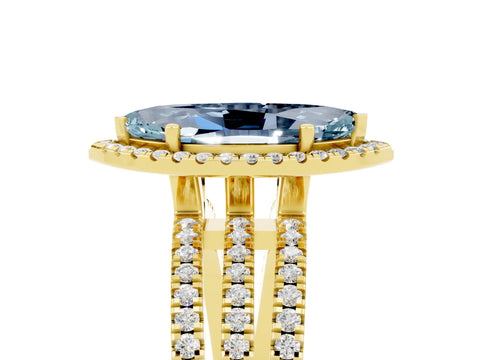 Yellow gold {shape_name} Aquamarine Halo Engagement Ring with Split Shank and Four-Prong Setting_5