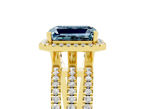 Yellow gold {shape_name} Aquamarine Halo Engagement Ring with Split Shank and Four-Prong Setting_5