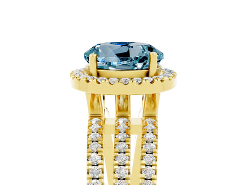Yellow gold {shape_name} Aquamarine Halo Engagement Ring with Split Shank and Four-Prong Setting_5