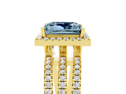 Yellow gold {shape_name} Aquamarine Halo Engagement Ring with Split Shank and Four-Prong Setting_5