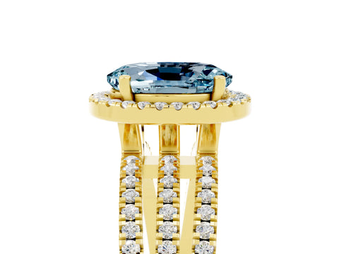 Yellow gold {shape_name} Aquamarine Halo Engagement Ring with Split Shank and Four-Prong Setting_5