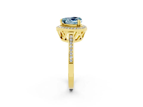 Yellow gold {shape_name} Aquamarine Halo Ring with Split Shank and Four-Prong Setting_2