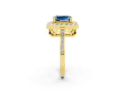 Yellow gold {shape_name} Aquamarine Halo Ring with Split Shank and Four-Prong Setting_2