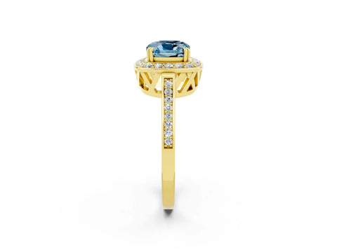 Yellow gold {shape_name} Aquamarine Halo Ring with Split Shank and Four-Prong Setting_2
