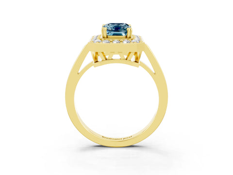 Yellow gold {shape_name} Aquamarine Halo Ring with Split Shank and Four-Prong Setting_3