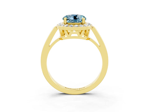 Yellow gold {shape_name} Aquamarine Halo Ring with Split Shank and Four-Prong Setting_3