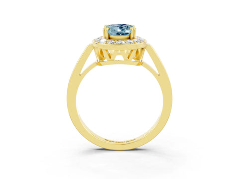 Yellow gold {shape_name} Aquamarine Halo Ring with Split Shank and Four-Prong Setting_3