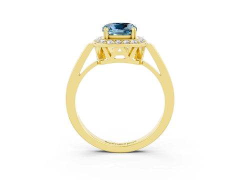 Yellow gold {shape_name} Aquamarine Halo Ring with Split Shank and Four-Prong Setting_3