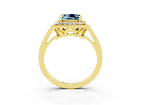 Yellow gold {shape_name} Aquamarine Halo Ring with Split Shank and Four-Prong Setting_3
