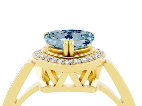 Yellow gold {shape_name} Aquamarine Halo Ring with Split Shank and Four-Prong Setting_4