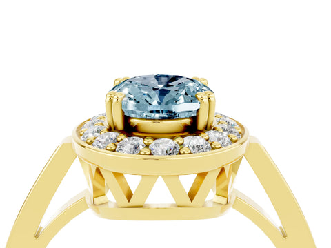 Yellow gold {shape_name} Aquamarine Halo Ring with Split Shank and Four-Prong Setting_4