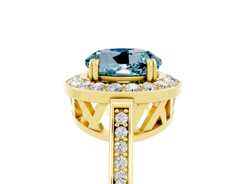 Yellow gold {shape_name} Aquamarine Halo Ring with Split Shank and Four-Prong Setting_5