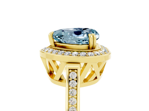 Yellow gold {shape_name} Aquamarine Halo Ring with Split Shank and Four-Prong Setting_5