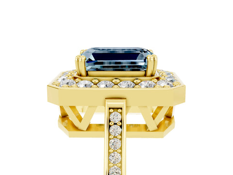 Yellow gold {shape_name} Aquamarine Halo Ring with Split Shank and Four-Prong Setting_5