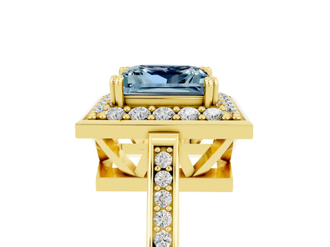 Yellow gold {shape_name} Aquamarine Halo Ring with Split Shank and Four-Prong Setting_5