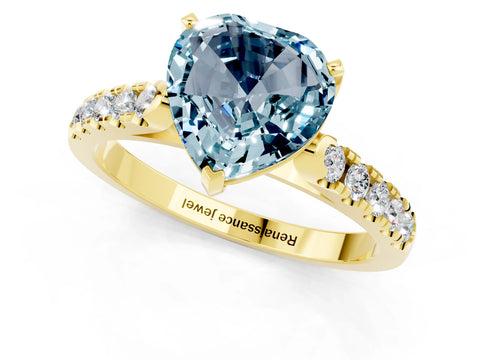 Yellow gold {shape_name} Aquamarine Solitaire Ring with Pavé Band and Four-Prong Setting_1