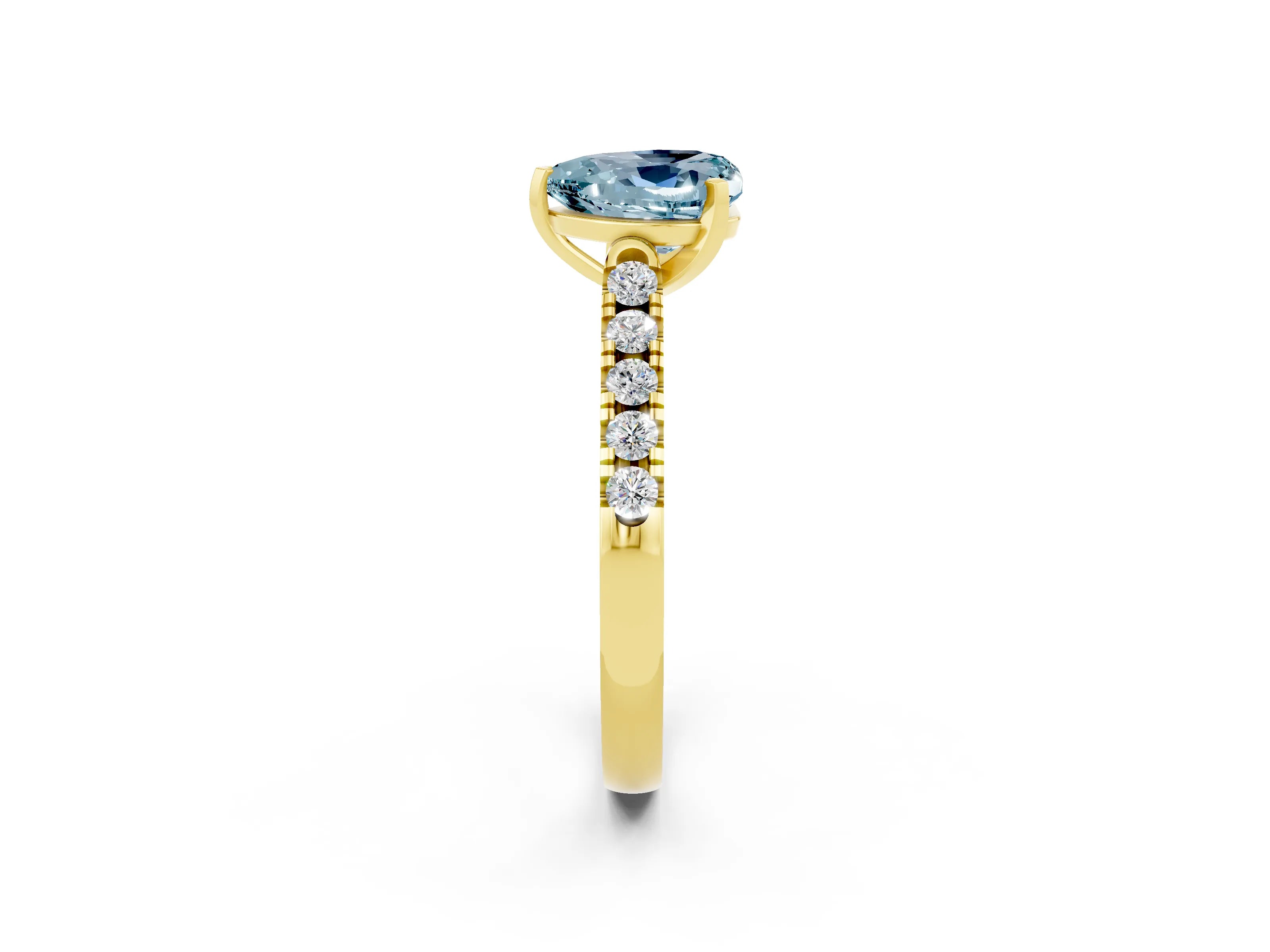 Yellow gold {shape_name} Aquamarine Solitaire Ring with Pavé Band and Four-Prong Setting_2