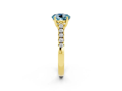Yellow gold {shape_name} Aquamarine Solitaire Ring with Pavé Band and Four-Prong Setting_2