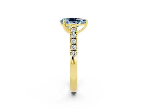 Yellow gold {shape_name} Aquamarine Solitaire Ring with Pavé Band and Four-Prong Setting_2